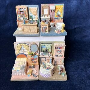 VTG Jade Capital 4 Miniature Dollhouse Bookends Vignettes Set Whimsi Cottagecore